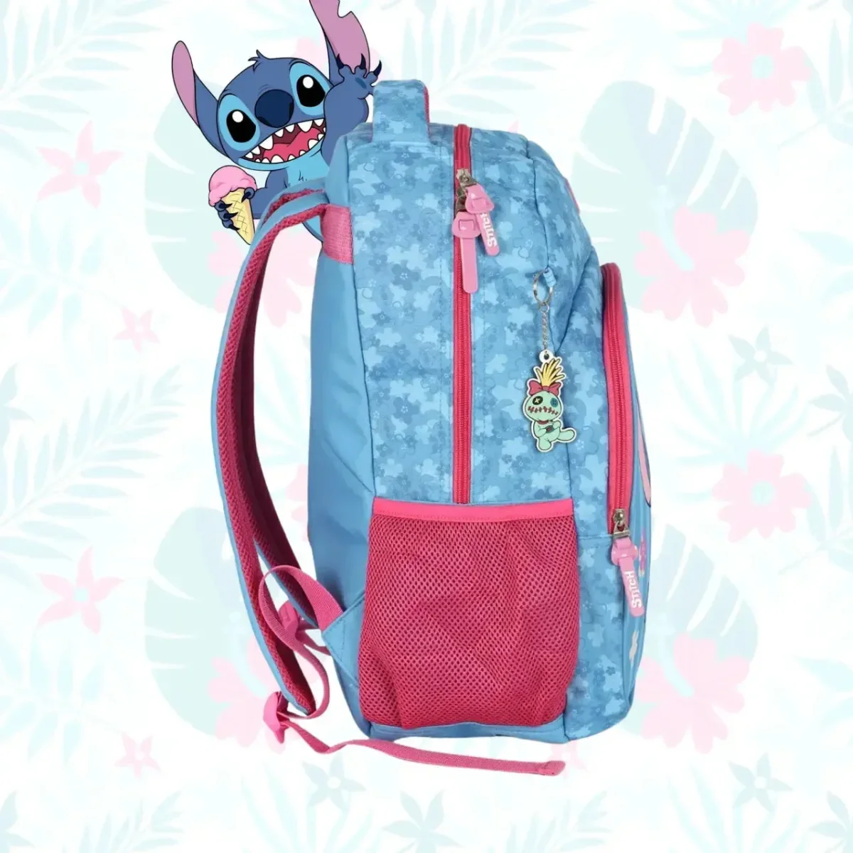 Mochila de Costas Stitch Azul e Pink com Bolso Frontal e Estojo Triplo - Image 4