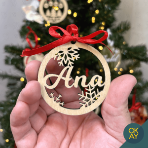 Bola Nome Flocos Neve (Personalizável) Árvore de Natal